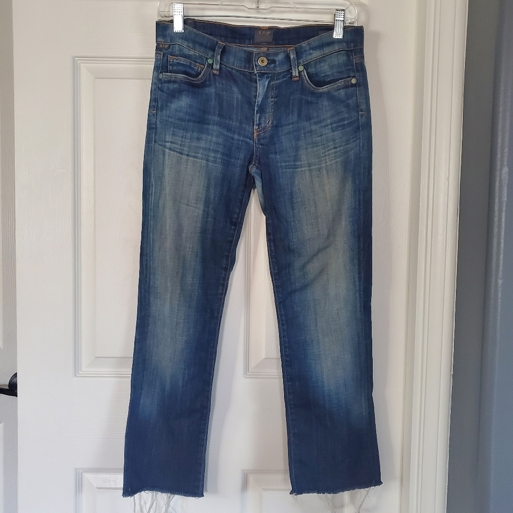 Citizens of Humanity Elson Medium Rise Straight Leg Jeans Raw Fringed Hem Sz 27